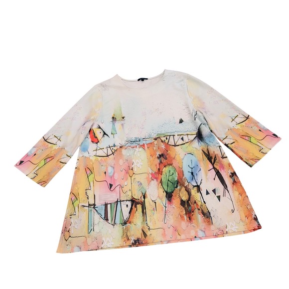 LL11151 Tops - Abstract Art Print Sweater Tunic Top Women's Size XL Artsy Lagenlook